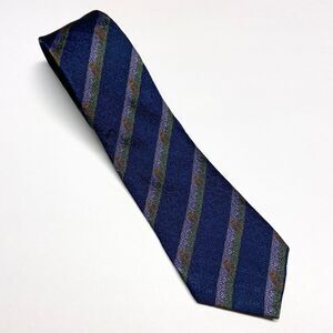 Vintage Christian Dior Monsieur Silk Neck Tie Blue Stripe w/Crests Made in Italy